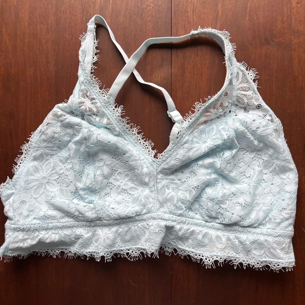 Aerie women’s Lace Bralette in Light Blue cross back lace soft size XL